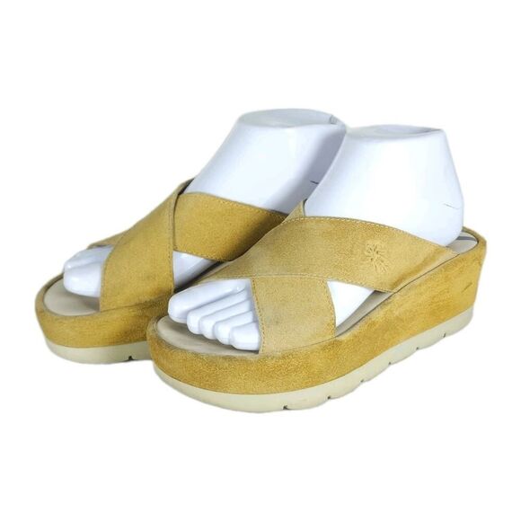 Fly London Shoes - FLY LONDON Women’s Begsfly EU37 US6,5 Yellow Suede Platform Wedge Sandals